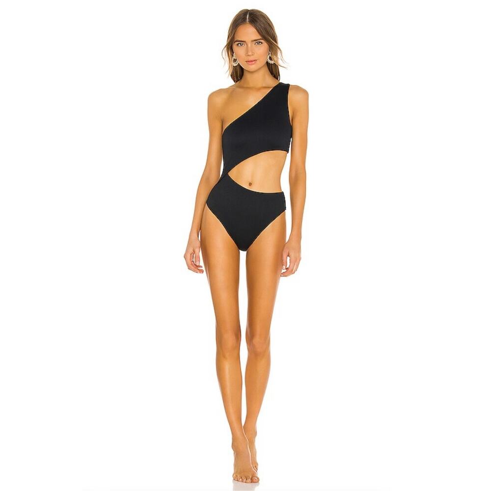 NWOT Beach Riot One-Shoulder Black Cutout One-Piece Swim